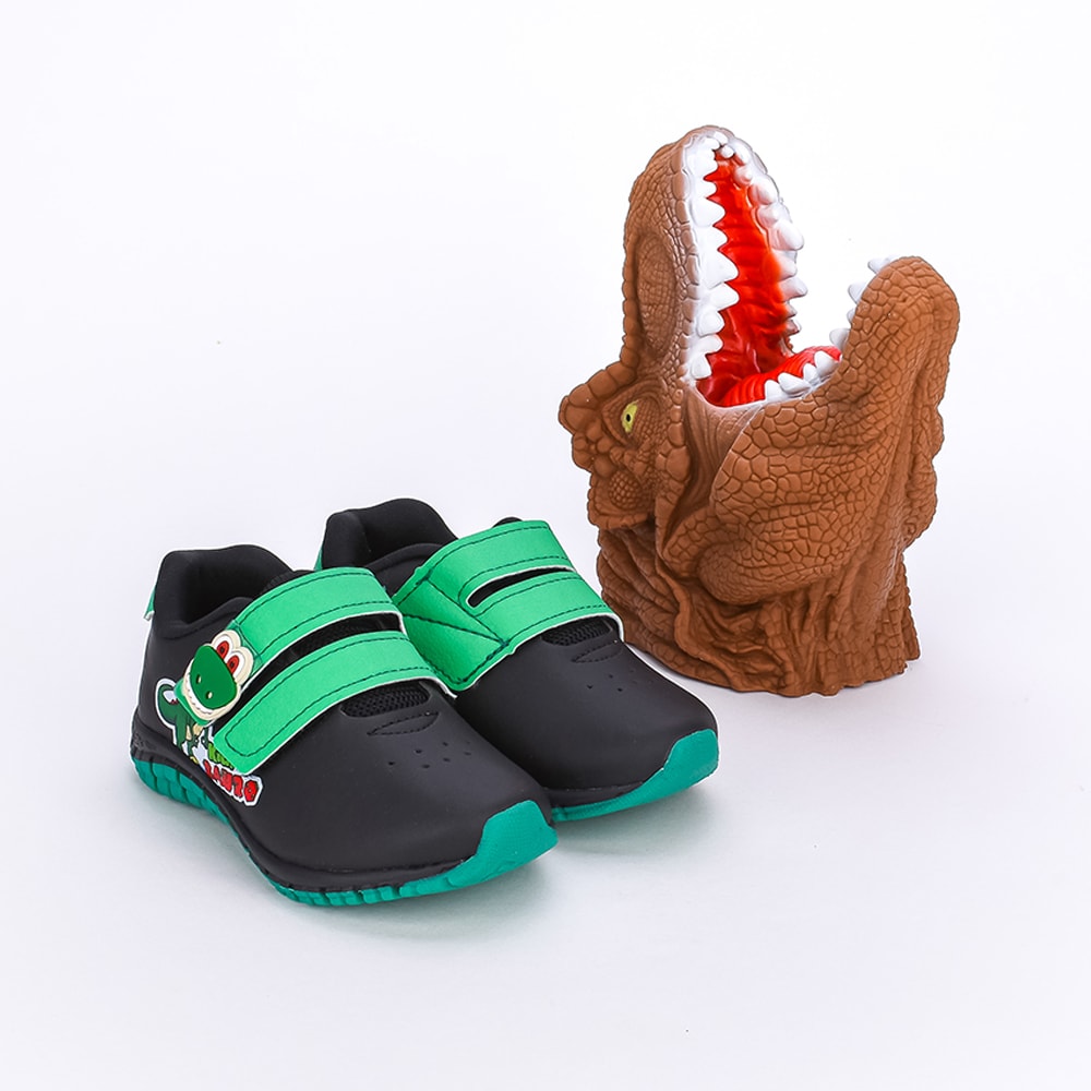 TÊNIS INFANTIL MENINO KIDY FLEX PRETO/VERDE + BRINQUEDO