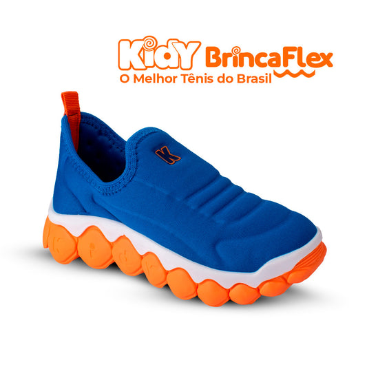 Tênis Infantil Menino Kidy Brinca Flex Ultra Flexível Azul Royal e Laranja