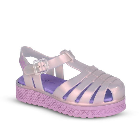 Sandália Infantil Menina Kidy Gloss Belinha Nude com Lilás Conforto e Brilho