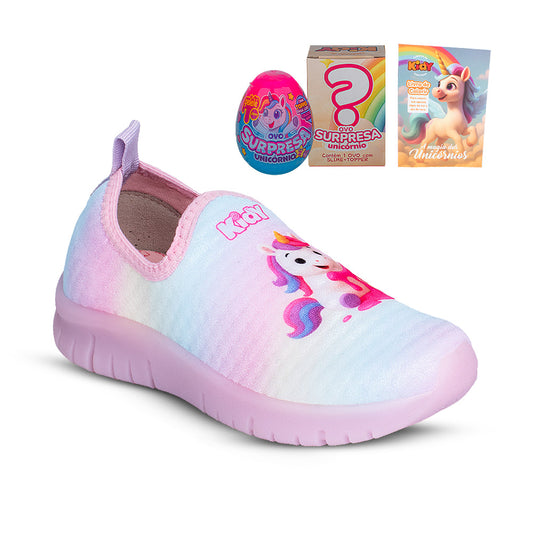 Tênis Infantil Menina Kidy Calce Fácil Ultra Flexivel Rosa + Livro e Ovinho Surpresa