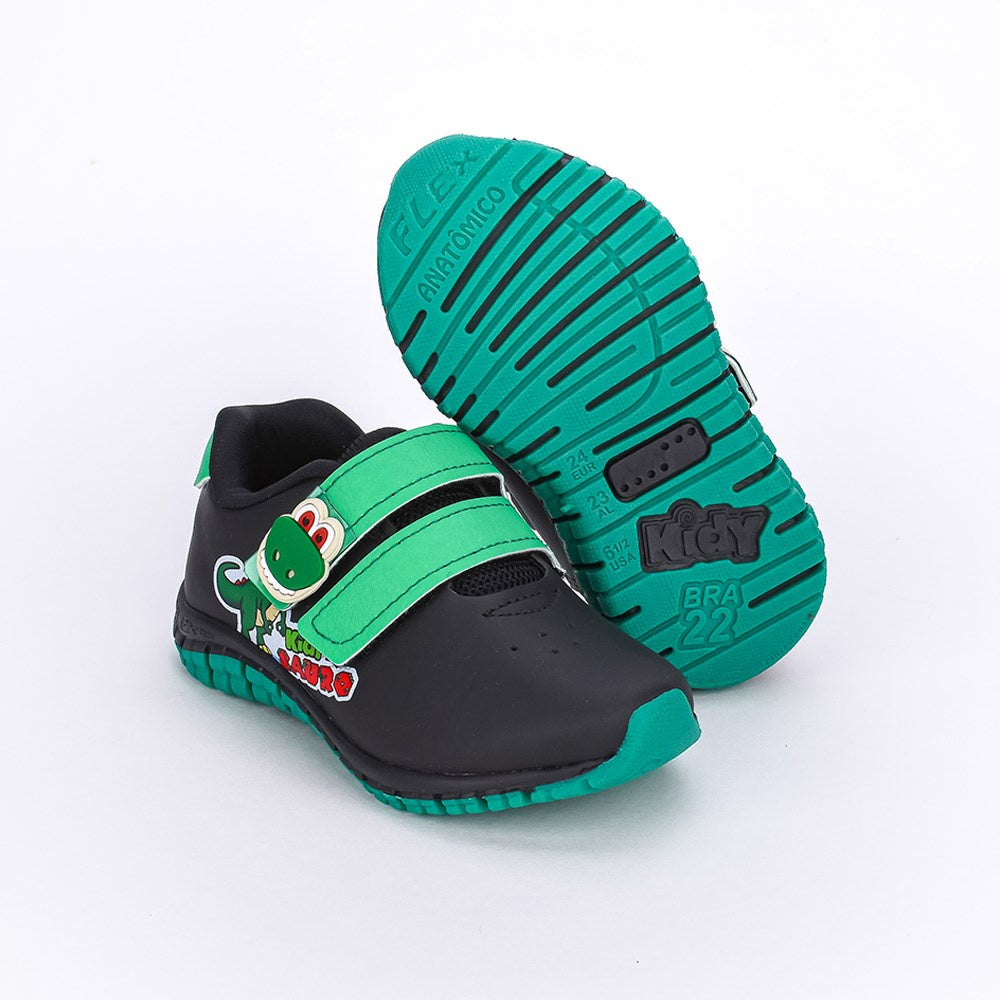 TÊNIS INFANTIL MENINO KIDY FLEX PRETO/VERDE + BRINQUEDO