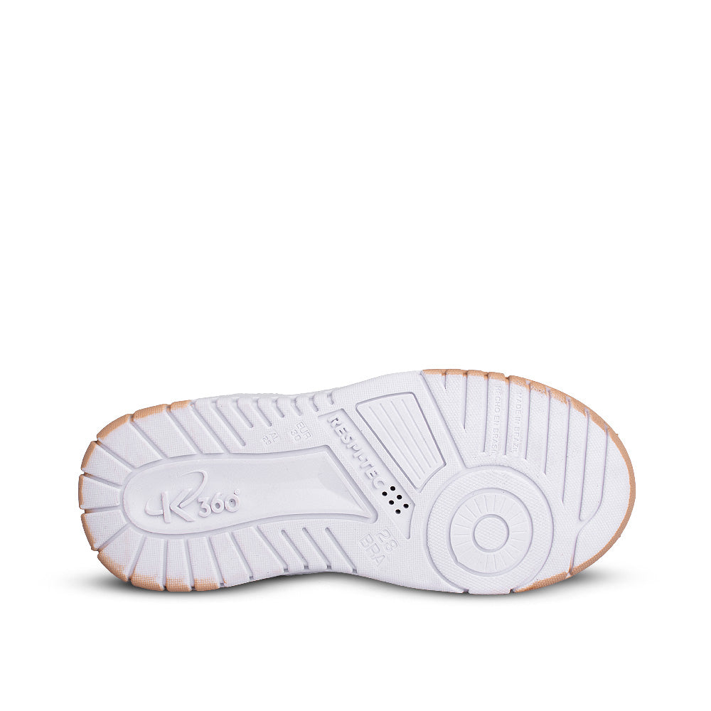 Tênis Infantil Menina Kidy K360 Respitec Branco com Rosa e Ouro Tecnologia e Estilo