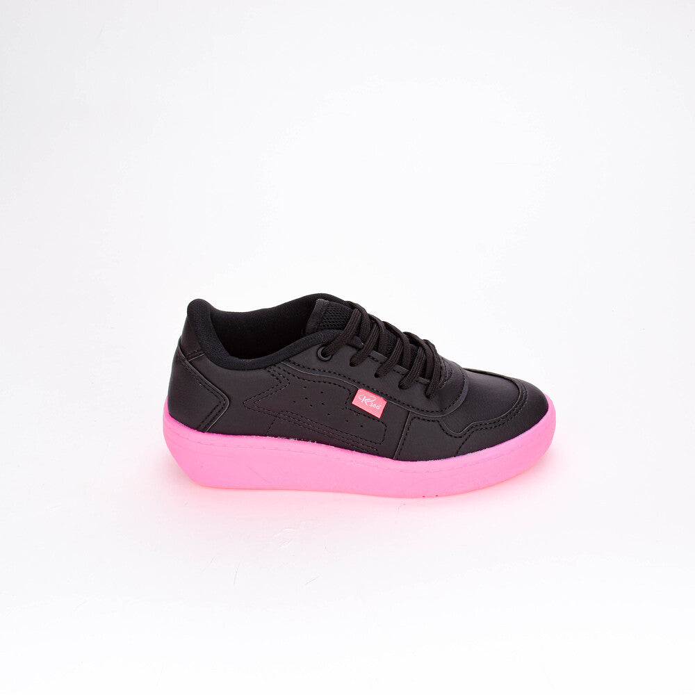 Tênis Infantil Menina Rodinha Kidy Preto/Pink Diversão e Conforto