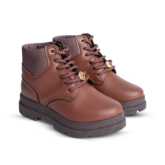 Bota Coturno Infantil Menina Kidy Style Camel Delicada Com Cadarço