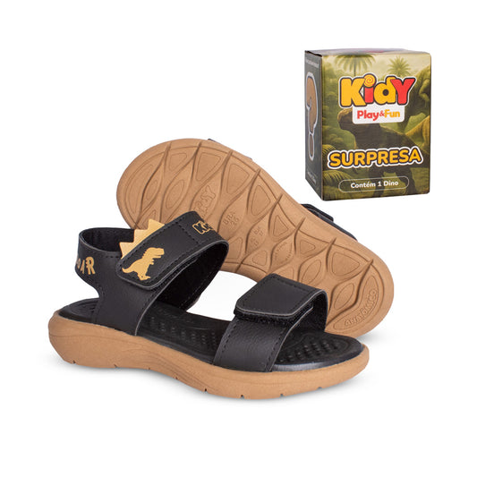 Sandália Infantil Menino Kidy Fly Preto Crepe com Dino Surpresa