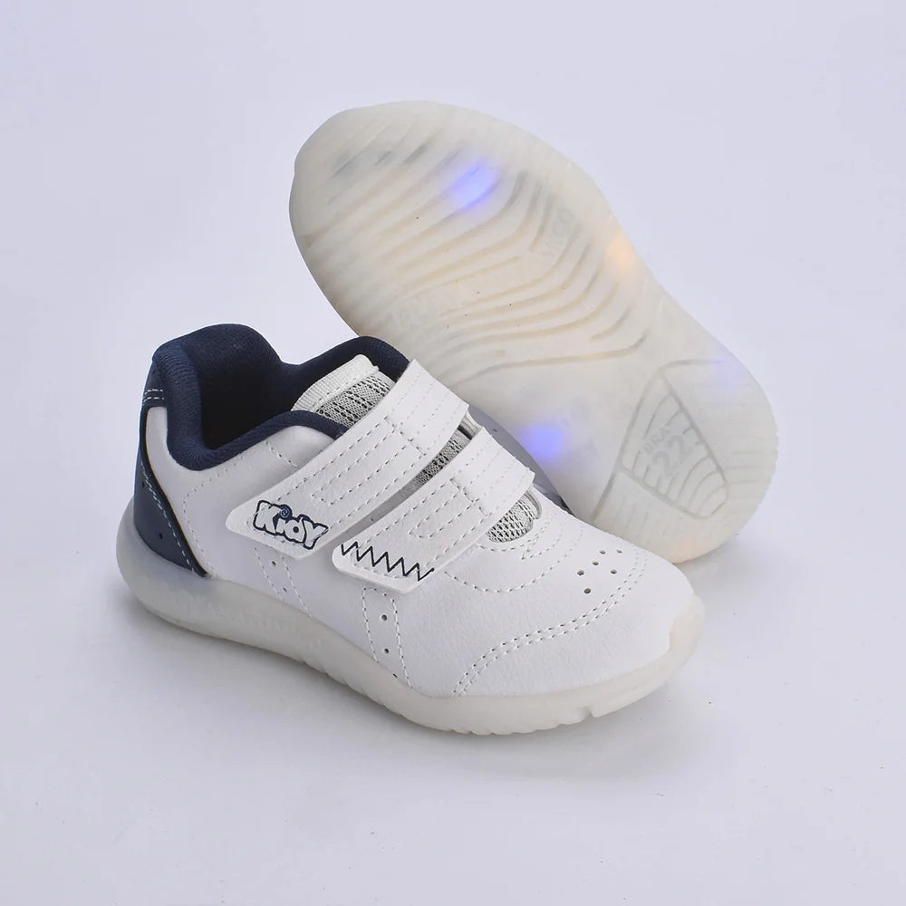 Tênis infantil Kidy de Luz Flex Light Branco e Marinho - Leve e Confortável