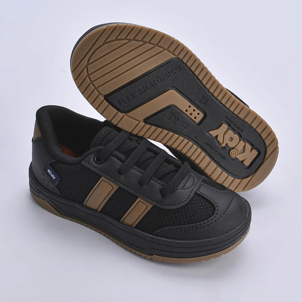 Tênis Menino Infantil Kidy Happy Preto e Caramelo