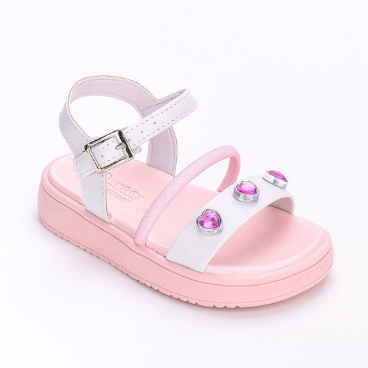 SANDÁLIA MENINA KIDY MINI FLAT FORM BRANCO/ROSA COM BRINQUEDO