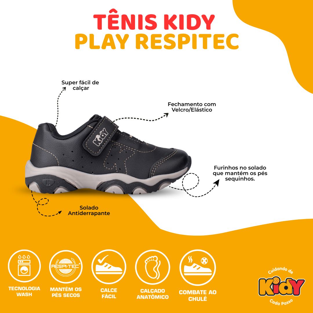 TENIS KIDY PLAY RESPITEC PRETO/BEGE