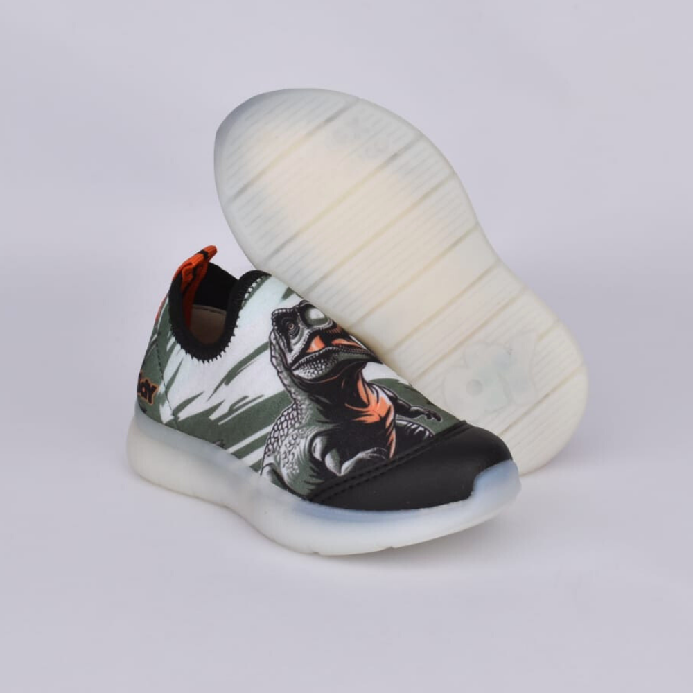 Tênis Kidy Dinossauros Flex Ligth Verde Laranja