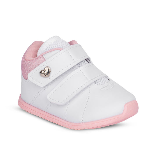 Tênis Infantil Menina Kidy Bebê Casual Branco e Rosa Delicado