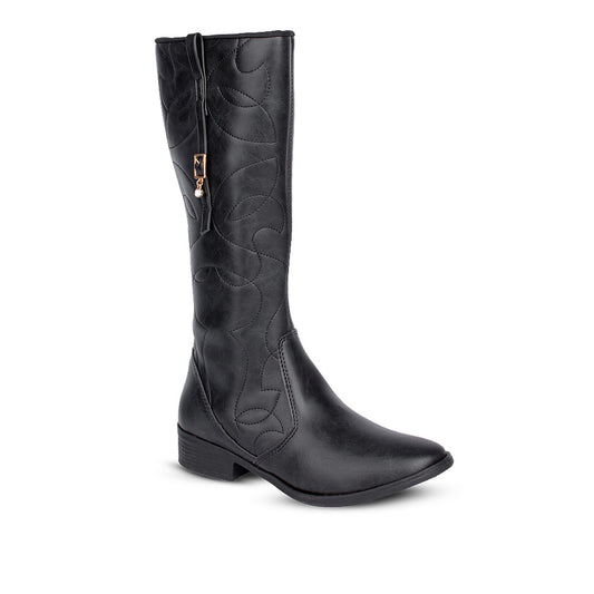 Bota Infantil Menina Kidy Montaria Preta Cano Alto Fivela Inverno