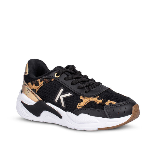 Tenis Infantil Menina Kidy K360 Retro Preto/Onça Casual Moderno