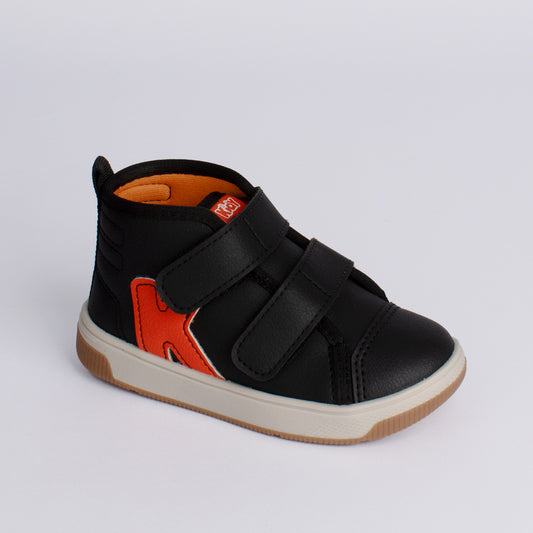 TÊNIS MENIINO INFANTIL KIDY MILÃO FECHO DUPLO PRETO/ LARANJA