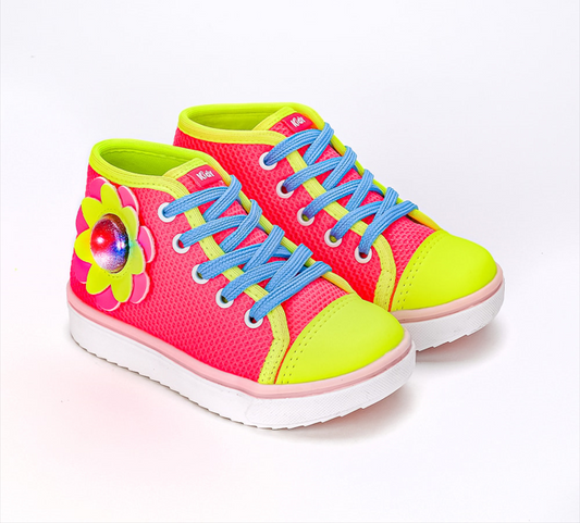 TÊNIS INFANTIL MENINA KIDY HAPPY PINK NEON FLOR E LED