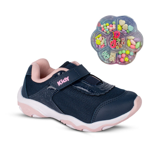 "Tênis Infantil Menina Kidy Play Respitec Marinho Respirável Fechamento Velcro
