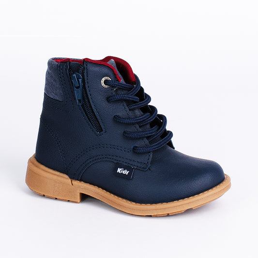 Bota Coturno Infantil Kidy com Zíper Azul Marinho Marrom