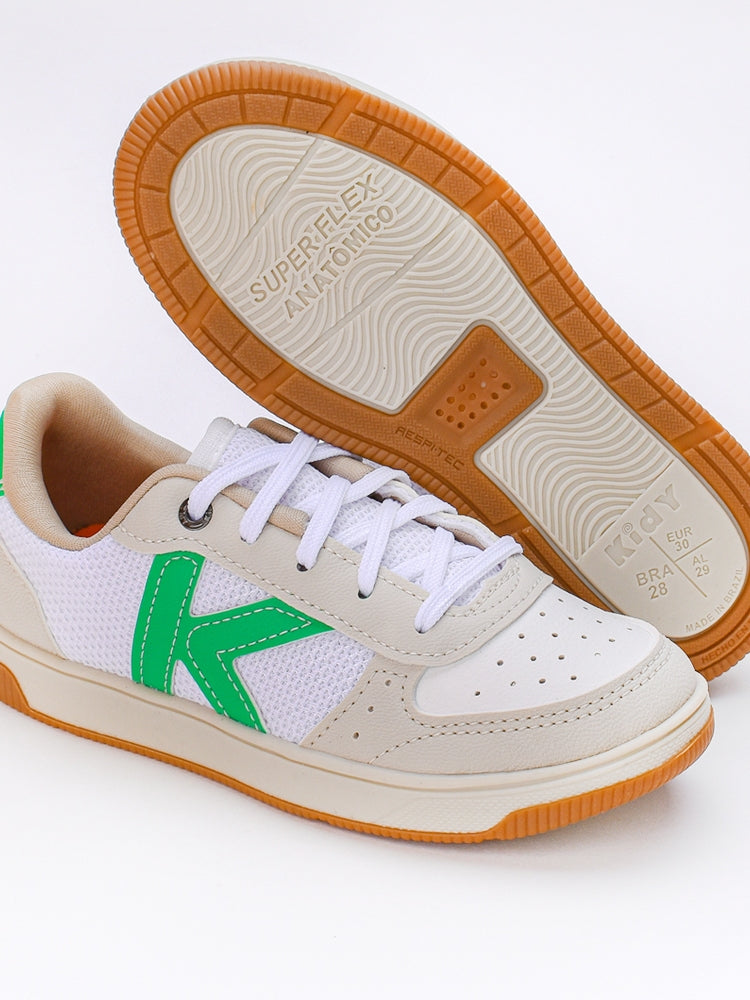 TÊNIS MENINO K360 CASUAL CONFORTO NATURAL/BRANCO/VERDE