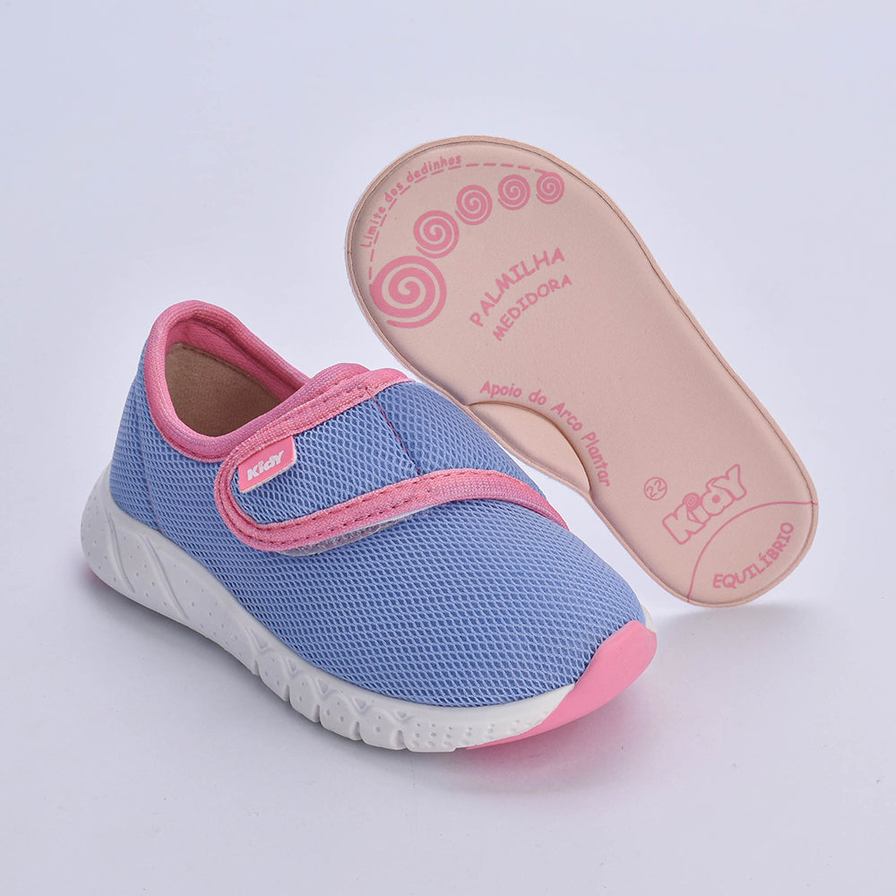 Tênis Kidy Bebê Equilíbrio Azul com Rosa - Confortável, Leve e com Tecnologia Equilíbrio