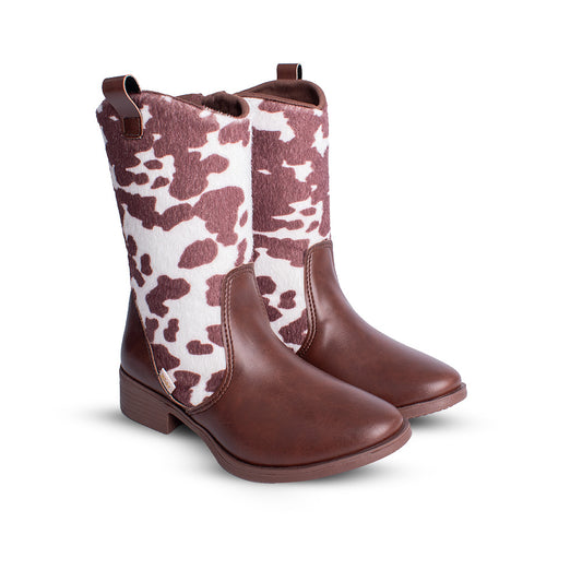 Bota Infantil Menina Kidy Montaria Marrom Animal Print e Cano Alto