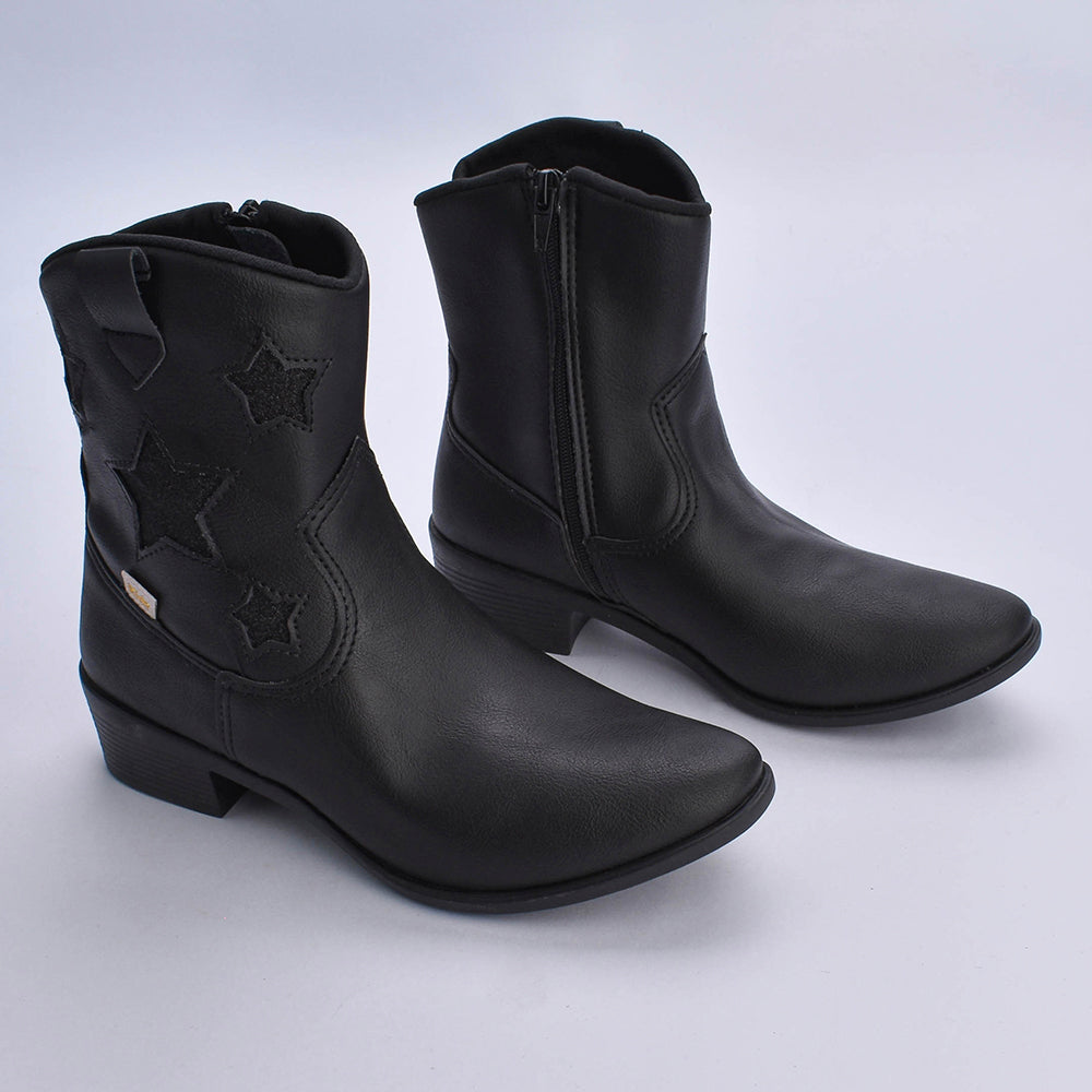 BOTA INFANTIL MENINA CANO MÉDIO KIDY FOLK PRETO