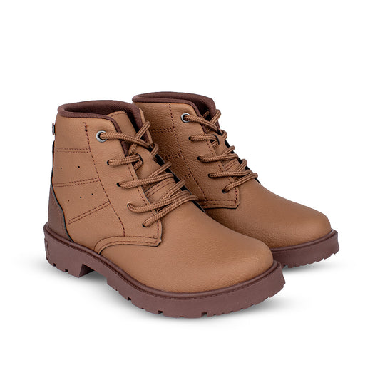 Bota Coturno Infantil Menino Kidy Walk Caramelo Sola Tratorada e Cadarço