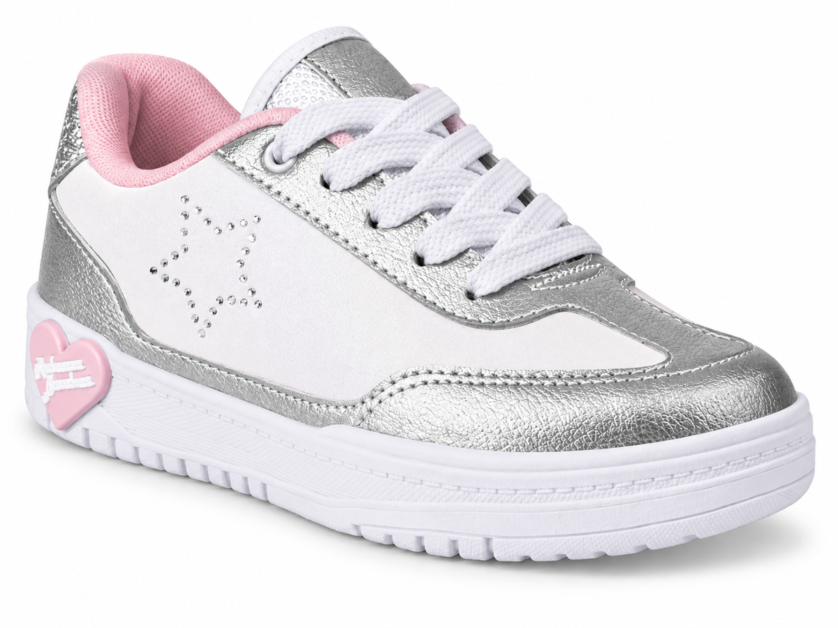 Tênis Infantil Menina Kidy K360 Estilo Respitec Rebecca Bonbon Branco/Prata