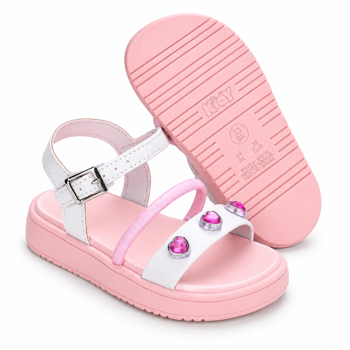 Sandália Infantil Menina Kidy Mini Flat Form Branco e Rosa Delicada