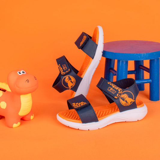 Sandália Menino Infantil Kidy Fly Baby Marinho Laranja Dinossauro