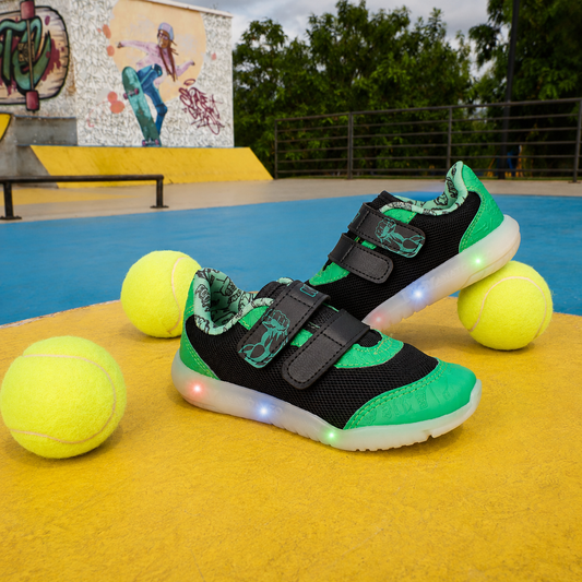 Tênis Infantil Menino Kidy Flex Light LED Preto/Verde