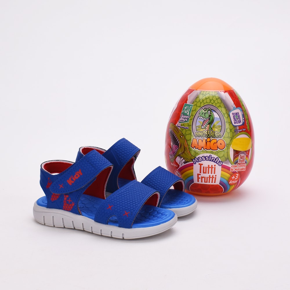 SANDÁLIA PAPETE MENINO KIDY TOYS AZUL ROYAL/GELO/VERMELHO + OVO MASSINHA