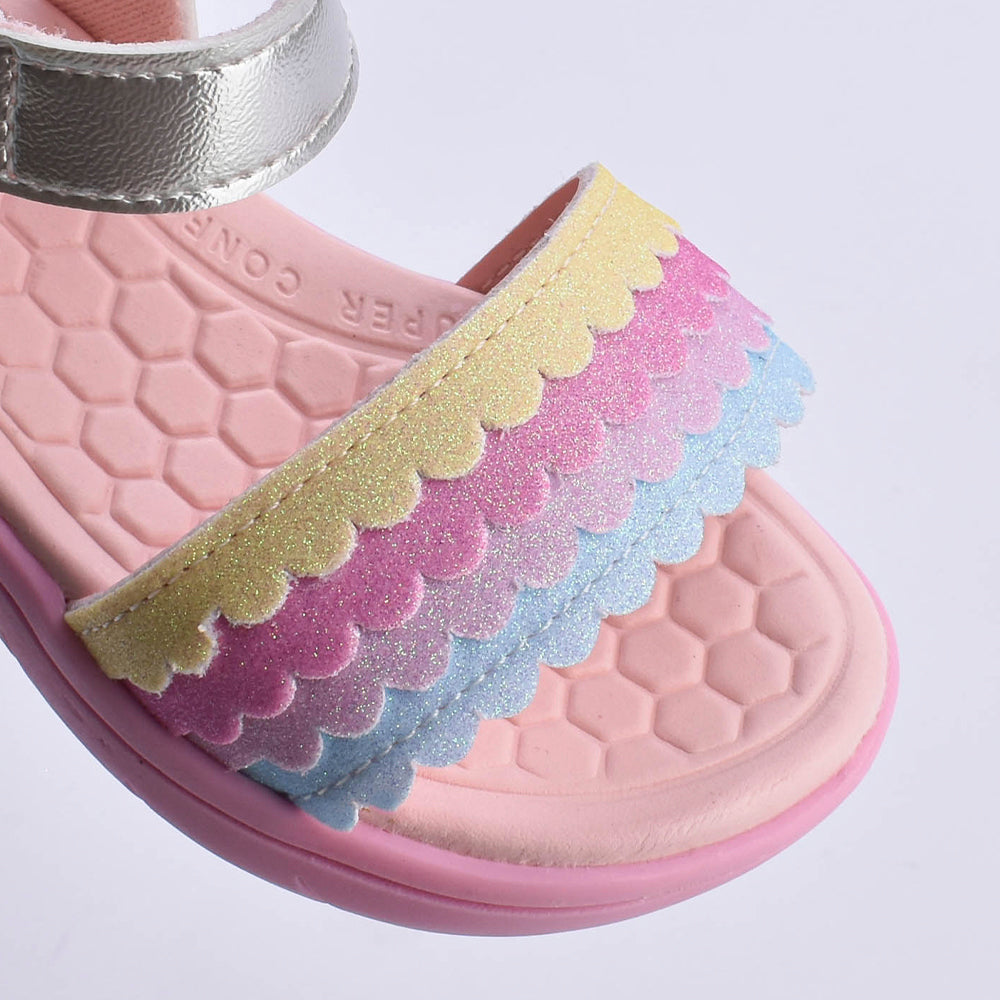 Sandália Menina Infantil Kidy Toys Baby Prata Colorido