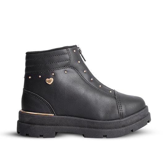 Bota Coturno Infantil Menina Kidy Style Preto Delicada Zíper Frontal