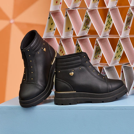 Bota Coturno Infantil Menina Kidy Style Preto Delicada Zíper Frontal - Kidy Calçados -