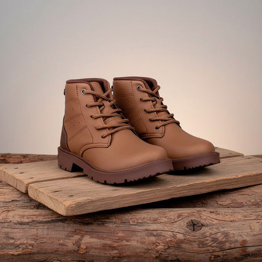 Bota Coturno Infantil Menino Kidy Walk Caramelo Sola Tratorada e Cadarço - Kidy Calçados -