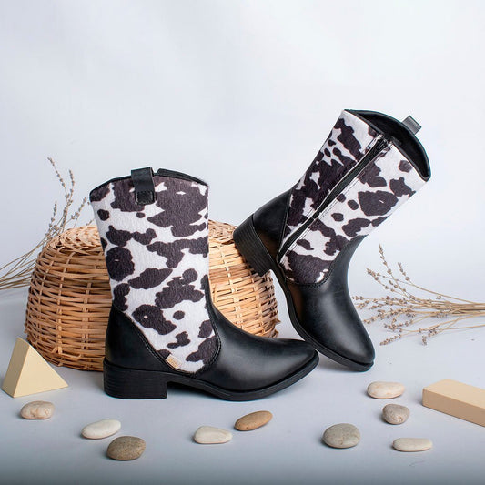 Bota Infantil Menina Kidy Montaria Infantil Preta Animal Print Cano Alto - Kidy Calçados -