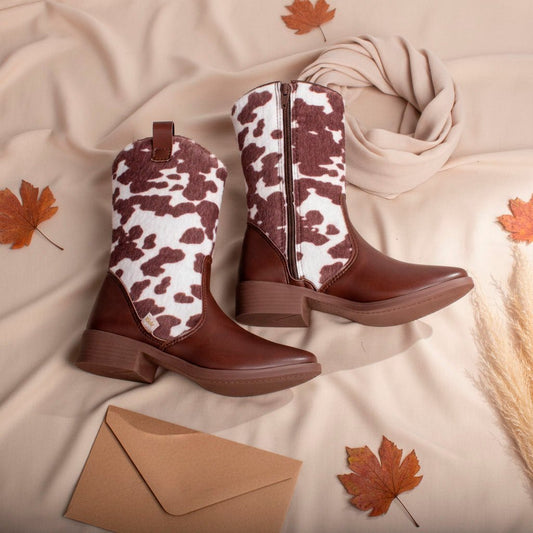 Bota Infantil Menina Kidy Montaria Marrom Animal Print e Cano Alto - Kidy Calçados -