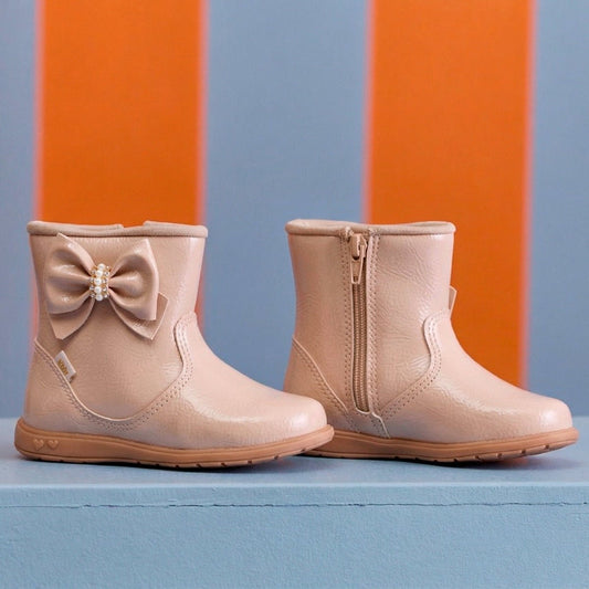 Bota Infantil Menina Kidy Soft Baby Marfim Laço Delicada - Kidy Calçados -