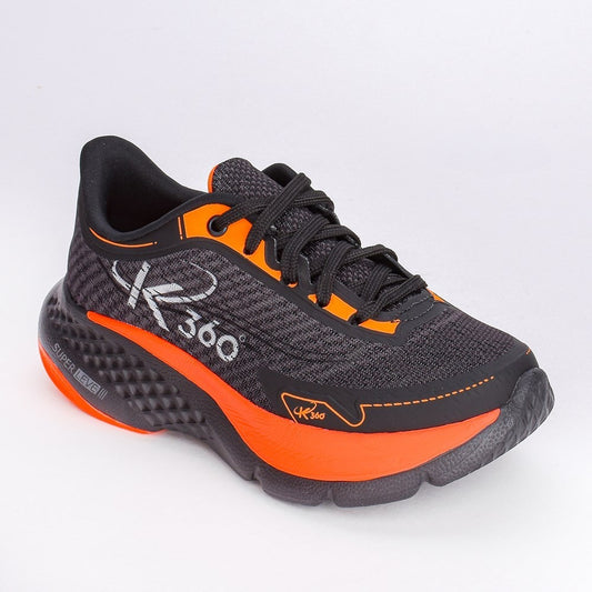 TENIS K-360 SUPER LEVE PRETO/GRAFITE/LARANJA NEON Kidy
