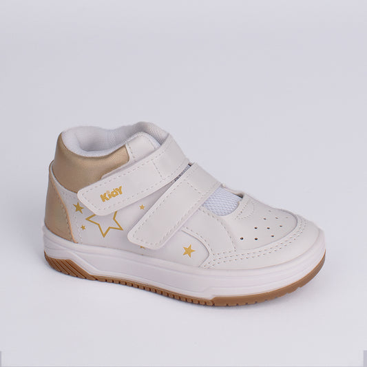 Tênis Menina Infantil Kidy Happy Estrelas Branco Dourado