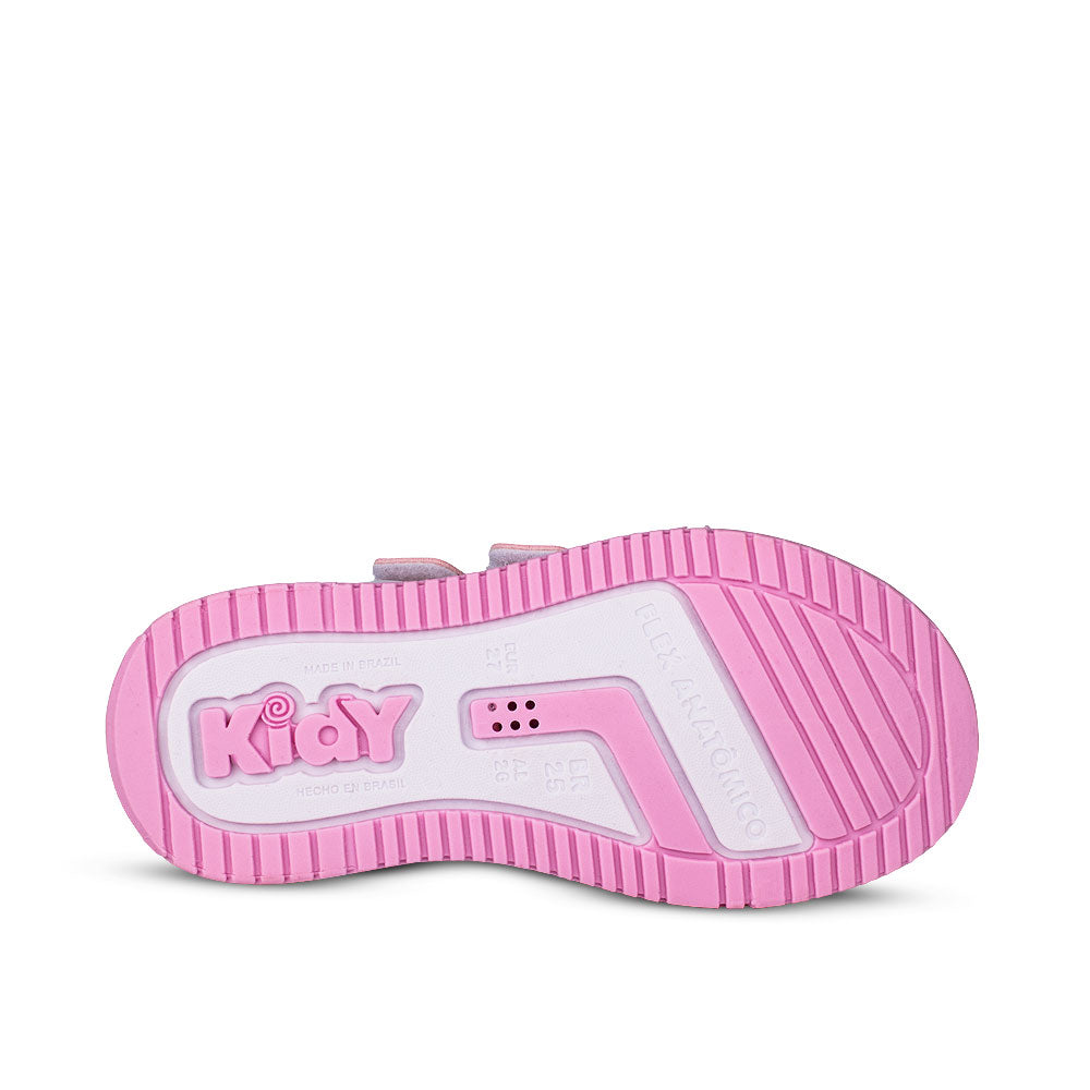 Tênis Infantil Menina Kidy Happy Rosa e Branco com Velcro Confortável e Delicado
