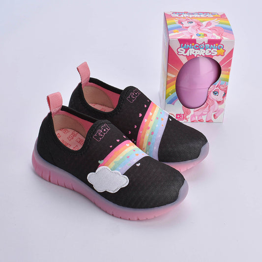 Tênis Menina Infantil Kidy Ultra Flex Preto com Ovo Surpresa Unicórnio