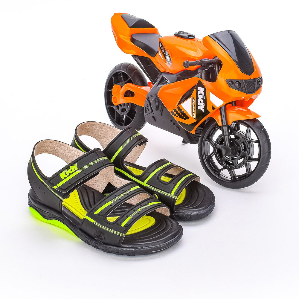 Sandália Menino Infantil Kidy Toys Preto e Amarelo Neon