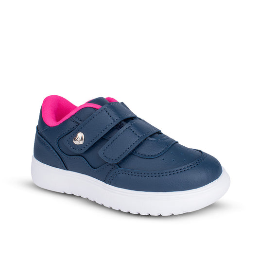 Tênis Infantil Menina Kidy Soft Marinho/Pink Casual Fecho Duplo e Conforto