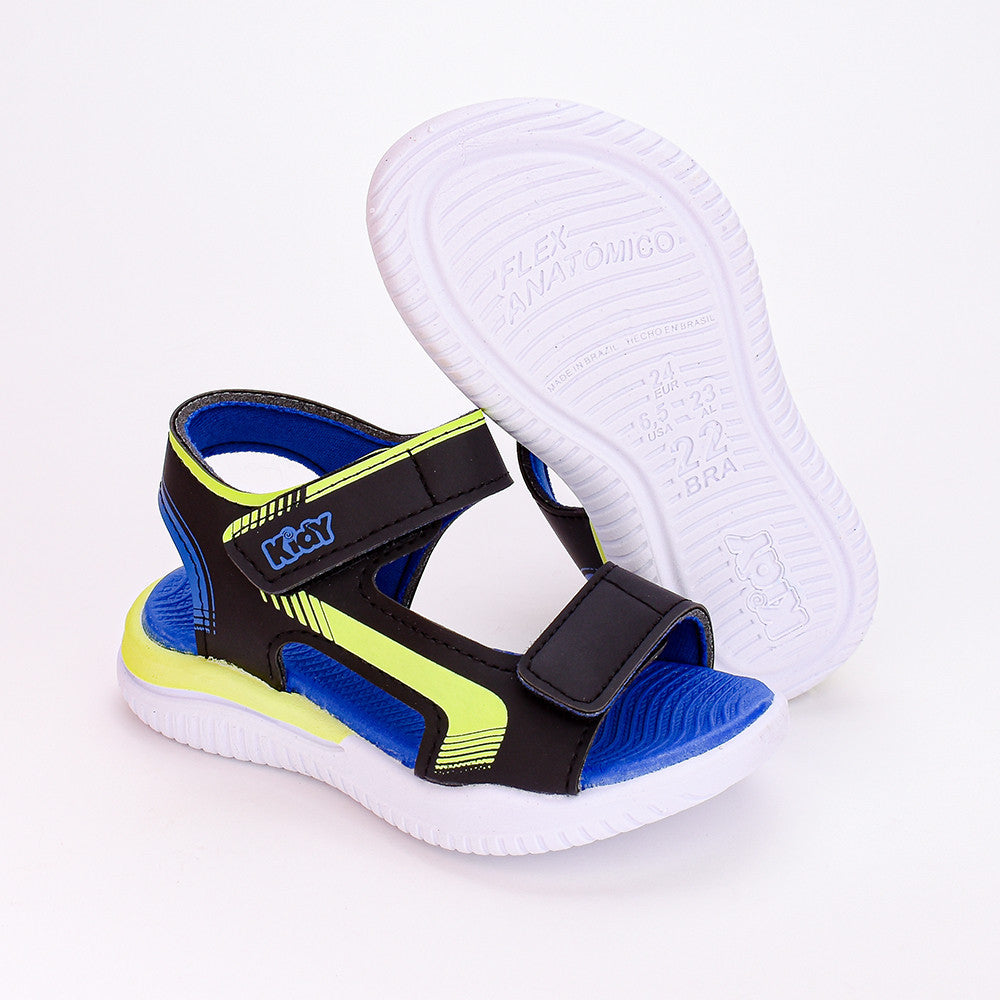 SANDALIA KIDY FLY BABY PRETO/AMARELO NEON/AZUL ROYAL Kidy