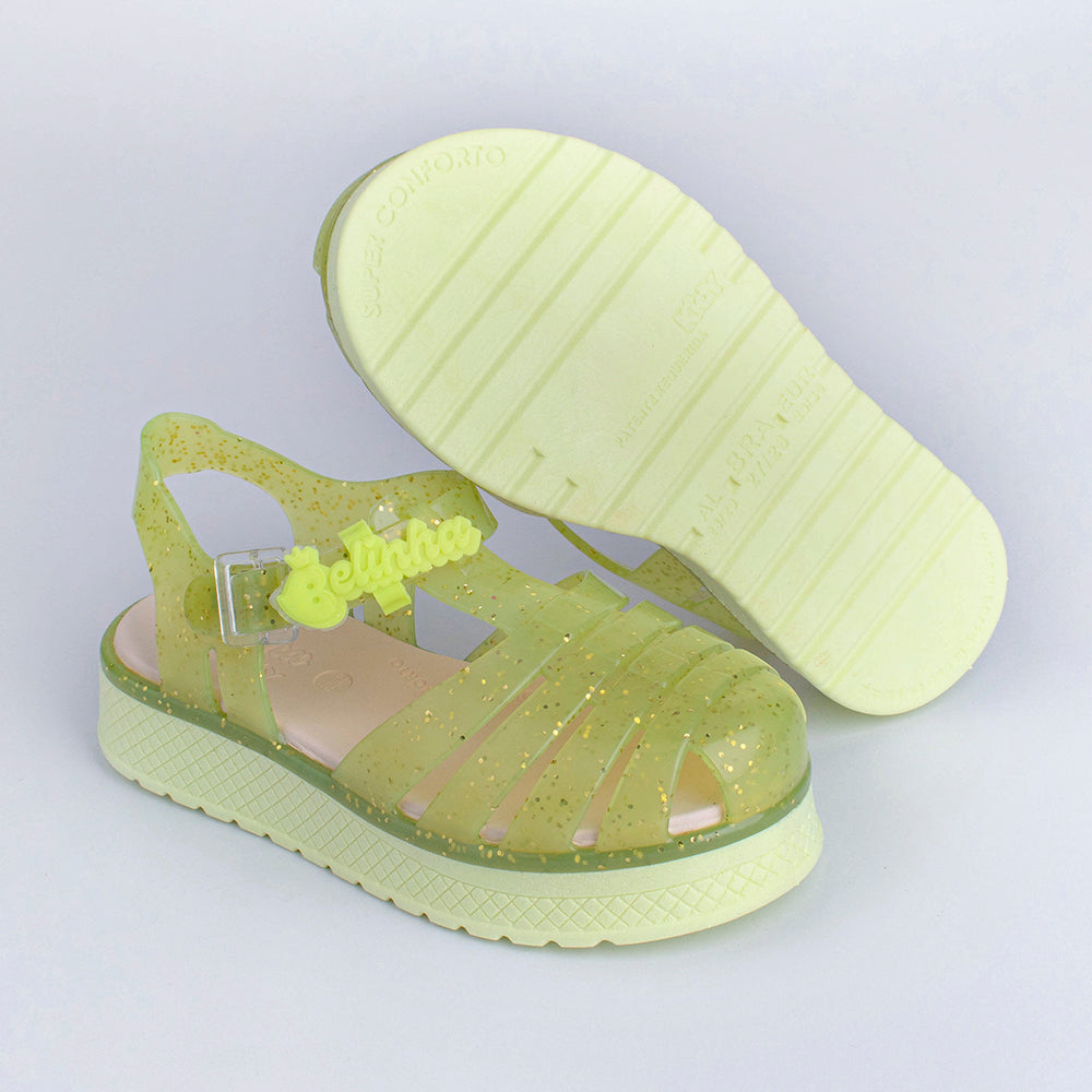 Sandália Infantil Kidy Belinha Gloss Amarelo com Glitter Brilho e Conforto