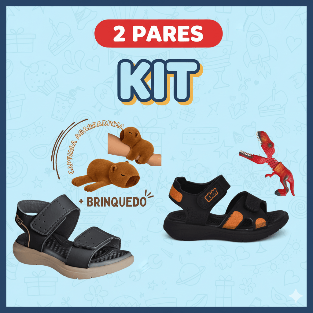 Kit 2 Sandálias Infantil Menino Kidy Dino e Capivara Menino Conforto e Diversão - Kidy Calçados - Sandália e Papete