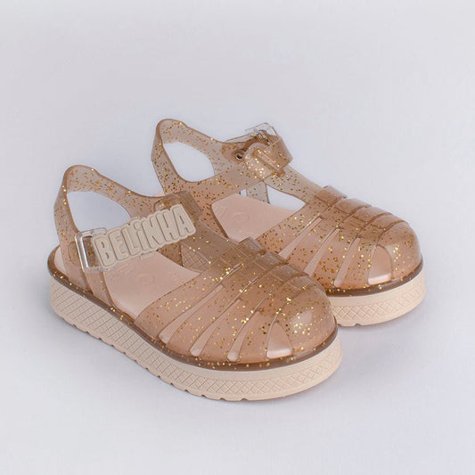 Sandália Infantil Kidy Belinha Gloss Ouro com Glitter Delicadeza e Brilho - Kidy Calçados - Sandália e Papete