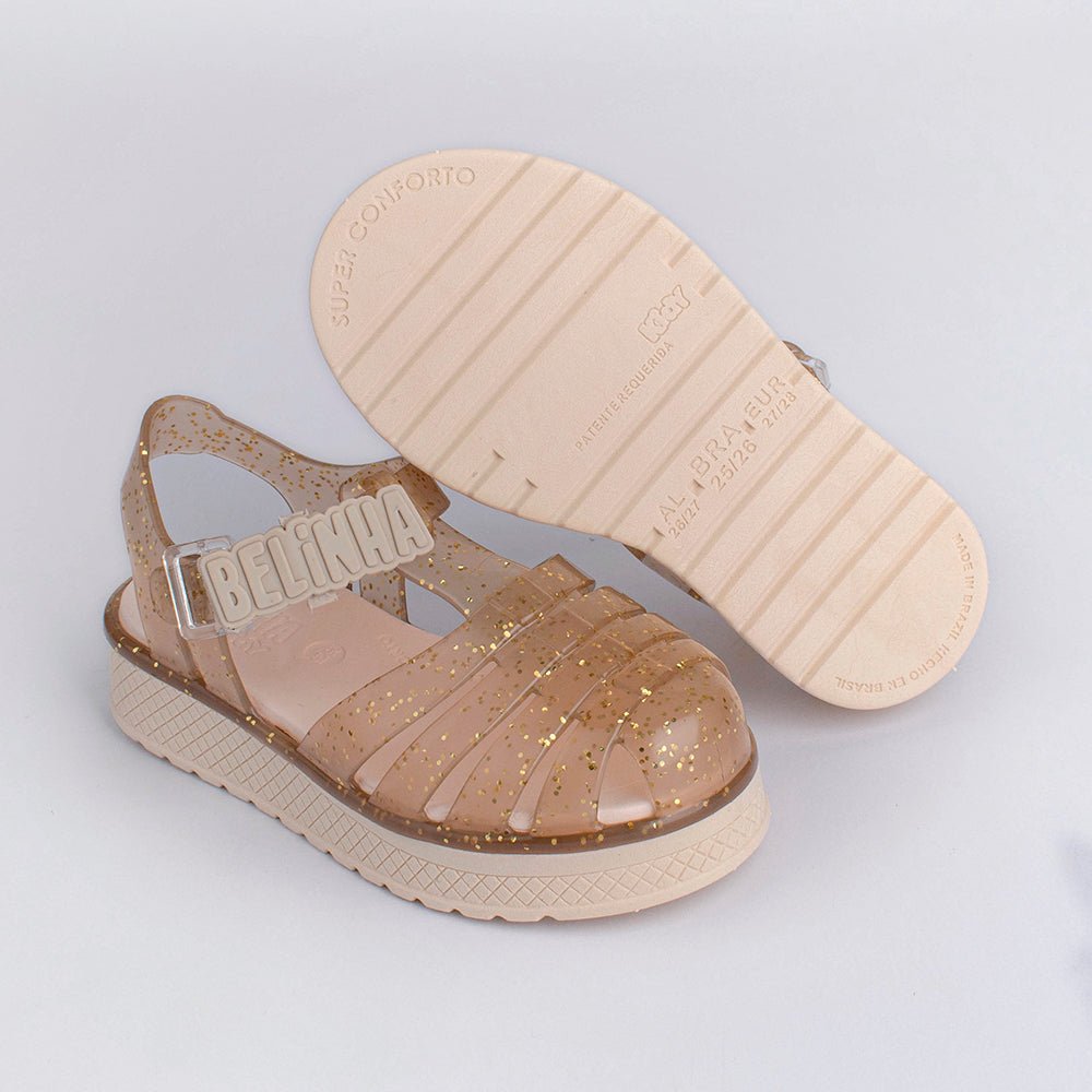 Sandália Infantil Kidy Belinha Gloss Ouro com Glitter Delicadeza e Brilho - Kidy Calçados - Sandália e Papete