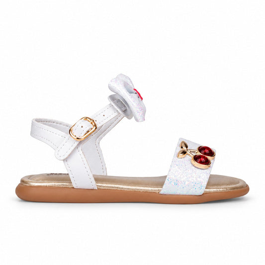Sandália Infantil Menina Kidy Cristal Branco e Vermelho Cereja Delicada Flat - Kidy Calçados -